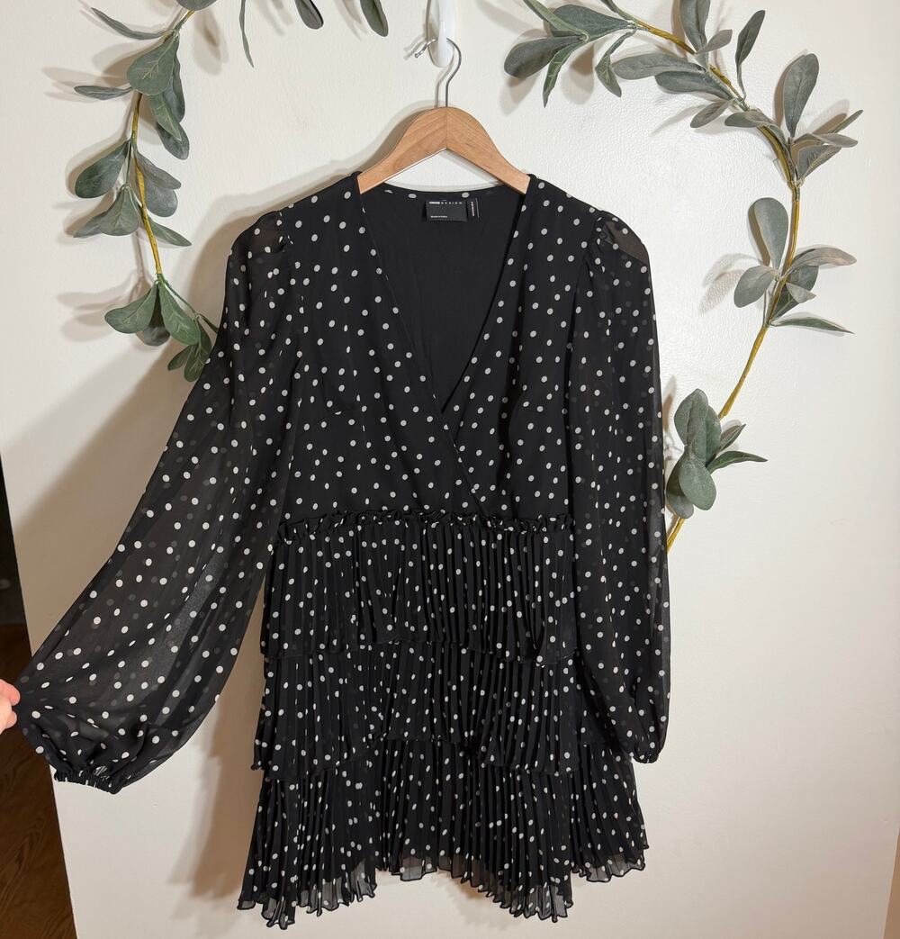 ASOS Design Black Polka Dot Long Sleeve Dress